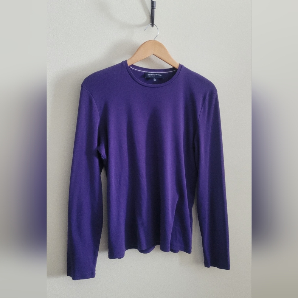 Jones New York Signature Cotton Long Sleeve Crew, Women's XL, Purple.